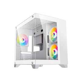 DIYPC DIY-CUBE01-W White USB3.0 Tempered Glass Micro ATX Gaming Computer Case w/Dual Tempered Glass Panel. Fans Not Included