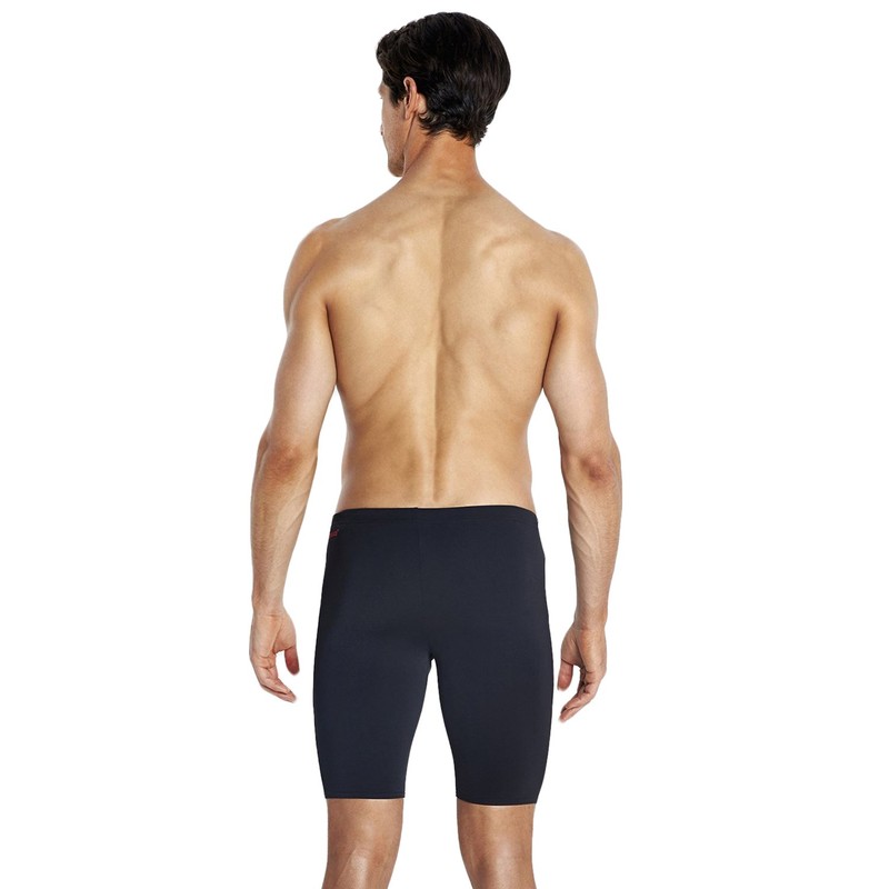 Speedo Mens Fit Monogram Black/Red Swim Trunks 30", Black -