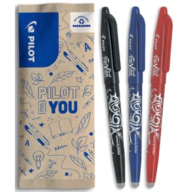 Pilot - 3 Frixion Ball - Erasable Gel Ink - Refillable and Ergonomic - Black, Blue, Red - Medium Tip