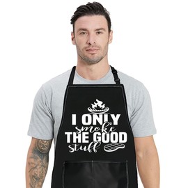 BWWKTOP Funny Grilling Lovers Apron Adjustable BBQ Apron With Pockets I Only Smoke The Good Stuff BBQ Smoker Apron, The Good Stuff, Big