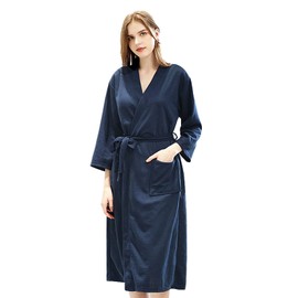 Jamron Men's Women's Couples Waffle Bathrobe Breathable Spa Hotel Kimonno Dresses Homewear, navy