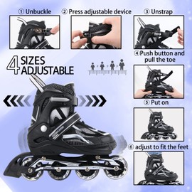 Sowume Adjustable Inline Skates for Girls and Boys, Roller Skates with All Light Up Wheels, Patines para Mujer for Kids and Adults, Men, Women