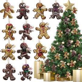 Soaoo 36 Pcs Christmas Ginger Dead Man Horror Wooden Ornament Scary Gingerbread Man Oh Snap Hanging Prop Zombie Creepy Spooky Christmas Tree Hanging Charms Xmas Holiday Decor