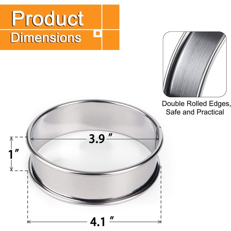 Walquicks 6Pcs Crumpet Rings, Stainless Steel 4 Inch English Muffin