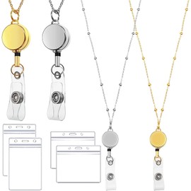 Soporte para Insignia, Paquete de 2 Cordones con 4 Soportes para Insignias, Cordón Retráctil con Soporte de Identificación, Cordones para Insignias de Identificación, Porta Gafete para Hombr y Mujer