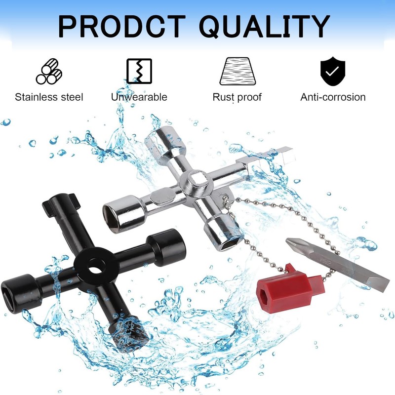 Changbloom 2 Pcs Multifunctional 4 Way Sillcock Key Wrench Set,