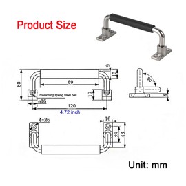 WZDXBQD 304 Stainless Steel Folding Handle 90 Degree Folding Solid Pull with Rubber, Electric Cabinet Pull Industrial Cabinet Handle, Toolbox Handle (Four Hole, Hole Center 4.72 in)