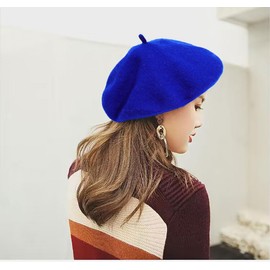 IHAUIUE Solid Color Berets Hat Wool Classic French Hats Simple Warm Painters Caps for Women, Ladies, Girls, Royal Blue