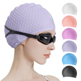 Tripsky Silicone Swim Cap,Comfortable Bathing Cap Ideal for Curly Short Medium Long Hair, Swimming Cap for Women and Men, Shower Caps Keep Hairstyle Unchanged (Taro Purple)