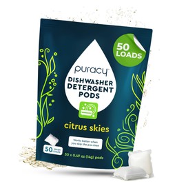 Puracy Natural Dishwasher Pods - Non Toxic Dishwasher Detergent - Natural Dishwasher Detergent - Dish Washer Pods - Dish Pods - Dish Washing Pod - Dishwashing Pods (Citrus Skies, 50 Count)