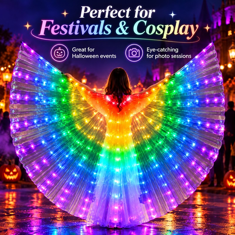 Rainbow LED Light-Up Butterfly Wings Costume, Illuminated Dance Wings for