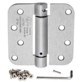 Dynasty Hardware Door Hinges, 4-Inch Spring Loaded Self Closing Hinges with 5/8" Radius Corners, Heavy Duty for Interior or Exterior Doors, Quiet Auto Close Action, 2-Pack, Satin Nickel Finish