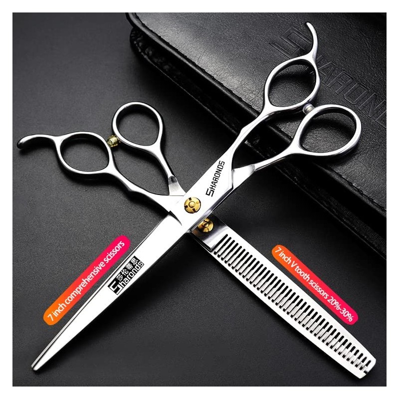 7/7.5 Inch Professional Hair Cutting Scissors with Thinning Scissors Black