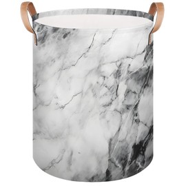 Marble Gray Laundry Basket,Large Round Hamper Basket,Collapsible Storage Basket Bins for Dirty Clothes Kids Toys Baby Blanket Organizer Nursery Bedroom Bathroom Storage Decor