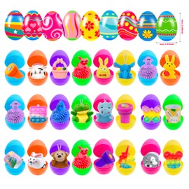 48 Pack Prefilled Easter Eggs with Fidget Toys, Bright Colorful Easter Eggs Prefilled with Variety Easter Stress Toys Great for Kids Toddler Easter Basket Stuffers Party Favors Gifts