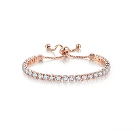 FineryGal Rose Gold Diamond Line Bracelet for Women Adjustable Minimalist Birthday Bracelets for Daughter Granddaughter Prom Jewelry