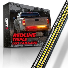 OPT7 48" Redline Triple Row LED Tailgate Light Bar w/Sequential Amber Turn Signal - Weatherproof Rigid Aluminum Frame Light Strip for Trucks - No Drill Install - Full Function Reverse Brake Running