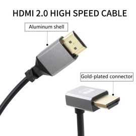 RIIEYOCA 90 Degree Down Angle UHD 4K HDMI Male to HDMI Male 18Gbps High Speed 2.0 Extender Coiled Cable Supports 4K@60Hz,1080p,ARC,3D, Stretchable to 1.5M/5FT