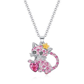 SUMFAN Cat Necklace Jewelry for Women Girls, Teen Girls Jewelry Gifts for Cat Lovers (Pink Cat)
