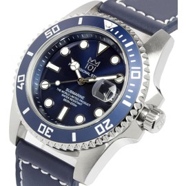 [HYAKUICHI 101] ヒャクイチ ダイバーズ 20気圧防水 腕時計 ウォッチ デイト 逆回転防止ベゼル レザーベルト メンズ