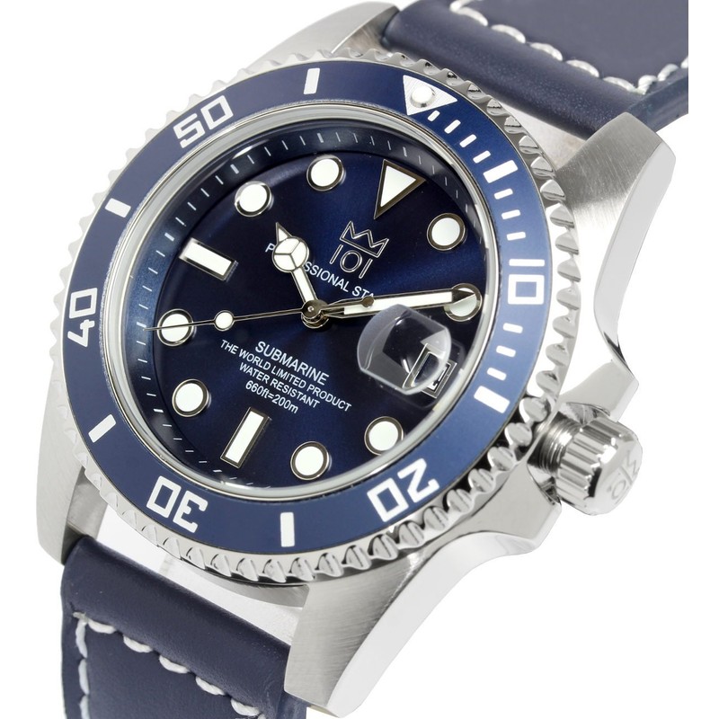 [HYAKUICHI 101] ヒャクイチ ダイバーズ 20気圧防水 腕時計 ウォッチ デイト 逆回転防止ベゼル レザーベルト