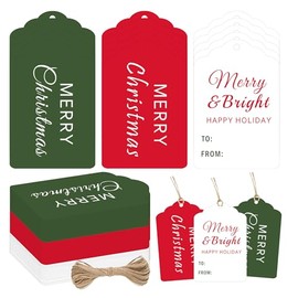 Modern Christmas Gift Tags 60pcs Happy Holiday Presents Paper Labels Cards with Rope Festive Christmas Name Tag Stickers for Seasonal Favors Xmas Parties and Celebrations