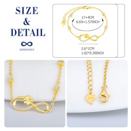 INFINIONLY Women's Girls Necklace Pendant, Earring and Bracelets, 925 Sterling Silver Jewellery Sets, Lucky Clover Infinity Symbol Jewellery Set, Gold, Inlaid Zircon, Sterling Silver, Cubic Zirconia
