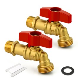 GASHER 2Pcs Outdoor Garden Hose Faucet Ball Valve, 1/2" MNPT X 3/4" GHT Hose Bib for Garden Watering,C Style