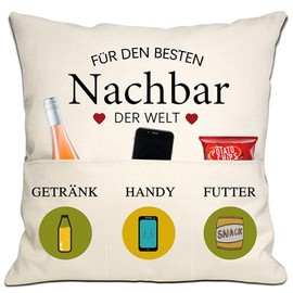 Bommex Neighbor Gift for Men Cushion Covers 18 x 18 Inches with 3 Pockets for Male Neighbor Thank You Gift Birthday Gift (Neighbor)