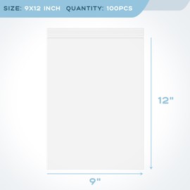 Golden State Art, 9 x 12 inch Clear Plastic Zipper Bags, Reclosable Zip Poly Bags for A4, Letter Sized Documents, Clothing|100 Pack