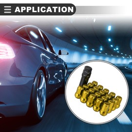Motoforti Universal Car Lug Nuts Cone Seat Closed End Bulge Acorn He, Wheel Nut with Socket Key,M12 x 1.25,Reliable, Alloy Steel,Gold Tone, 20 Pcs