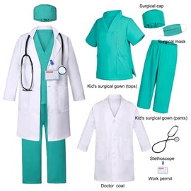 Kids Doctor Cosplsy Costume Children's Role Playing Costume with a variety of accessories Suitable for boys and girls aged 4-12