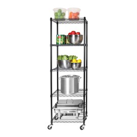 Seville Classics UltraDurable Heavy Duty NSF Solid Steel Wire Rack Storage Unit Organizer for Garage, Warehouse, Office, Restaurant, Classroom, Kitchen, 5-Tier Shelving, 24" W x 18" D, Black, 10 Count