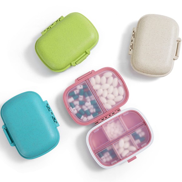 Holii Daily Pill Organizer, 8 Compartments Portable Pill Case, Pill Box to Hold Vitamins, Cod Liver Oil(Khaki)