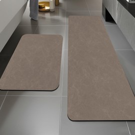 YIHOUSE Brown Bath Mat Rug Sets 2 Piece,Khaki Thin Bathroom Rugs Fit Non Slip Bathroom Mat Quick Dry, Absorbent Rubber Bath Mats for Bathroom Floor,Shower