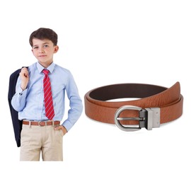 SUOSDEY Boys Reversible Belt, Kids Teens Leather Belt for School Uniforms Jeans Pants,Brown/Coffee