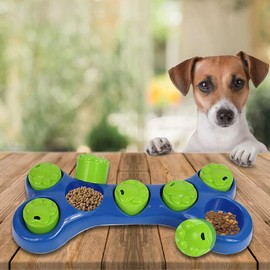 Dog Pet Feeder Bowl Bone Shape Fun Puzzle Treat Slow Feeding Interactive Fun Game for Your Dog, 7pcs Smart Pet Enrichment Toy, Hide & Seek Treat Dispenser, Boredom Relief, Anxiety Reducer