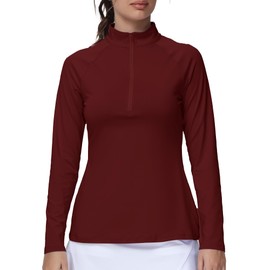 GGOV Golf Shirts for Woman UPF 50+ Sun Protection Quick Dry Lightweight Long Sleeve Polo Shirts for Woman Active Lifestyle Womens Rash Guard Red