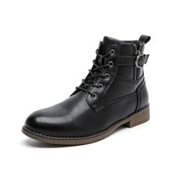 MEMON Women's Fashion Ankle Booties Side Zipper Lace up Black Combat Boots Casual Low Heel Platform Boots(ME2303-BLK-8)