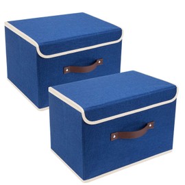 TYEERS Collapsible Storage Boxes, Washable Fabric Storage Bins with Lids, 14.9x9.8x9.8 inches, 2 Pack, Classic Blue