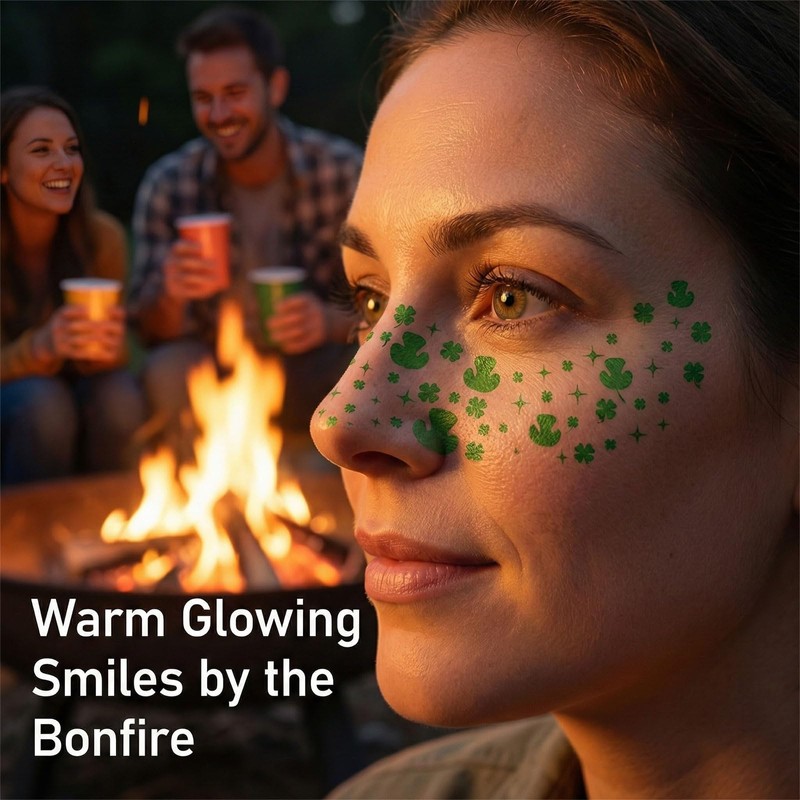 6PCS St. Patrick's Day Face Stickers,Green Glitter Freckles,Shamrock Face Temporary