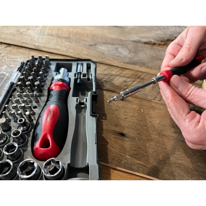 Apollo Tools Versatile 55-Piece Metric Tool Set with Ratcheting Bit