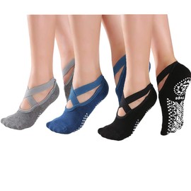 Win.Deeper Yoga Socks, Yoga Socks, Ballet, Pilates, Anti-Slip, Women's Hot Yoga Wear, 8.3 - 10.2 inches (21 - 26 cm), black/grey/blue