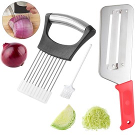 Stainless Steel Cabbage Shredder for Coleslaw Cabbage Chopper Slicer Knife with Dual Blades + Onion Holder for Slicing Onion Slicer Onions Cutter Vegetable Chopper Kitchen Neat Slicing Food Slicers