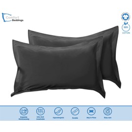 Comfort Beddings Heavy Quality 600 Thread Count 100% Egyptian Cotton Oxford Pillow Cases Pack Of 2 - Grey (Superking Size 50 x 90 CM)