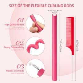 WILLBOND 60 Pieces Flexible Curling Rods Hair Curlers Rollers Twist Flexi No Heat Rods Rollers for Long Short Hair Women(0.6 x 9.5 Inch,Red)