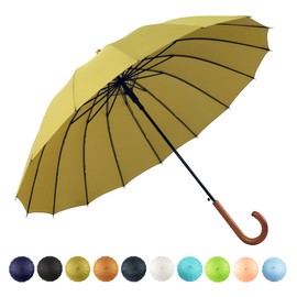 SoulRain 16 Ribs 48" Stick Umbrella Auto Open Solid Color Fashionable and Simple，Arc Classic Wood Handle，Windproof Unbreakable Stick Rain Umbrella (Matcha Green)…