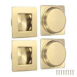 M METERXITY 4-Pack Recessed Finger Pulls, 2.75 Inch 304 Stainless Steel Sliding Closet Door Handles for Barn Door, Rectangular Flush Pulls Handles [Gold Tone]