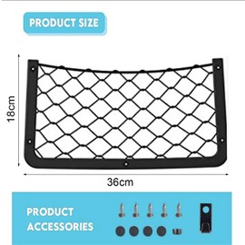 4Pcs Car Storage Net Bag with Frame & Screws - 36x18cm Elastic Campervan Organizer Mesh Pocket for Car Seat, Van, Motorhome, Caravan, Boat, Truck Accessories