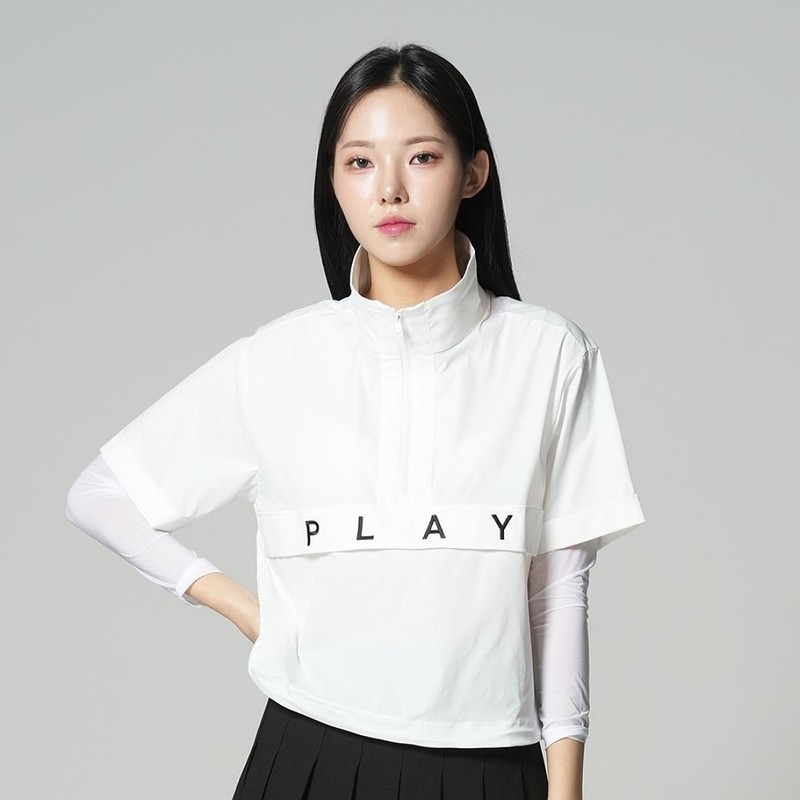 Women's golf wear, short sleeves, half zip-up, anorak, windbreaker /